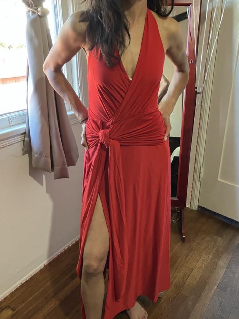 Abercrombie & Fitch Red Wrap Maxi Dress with Side Slit Sz M